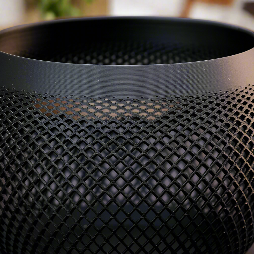 Black mesh bowl on a dark background with 'Mesh Bowl' text.