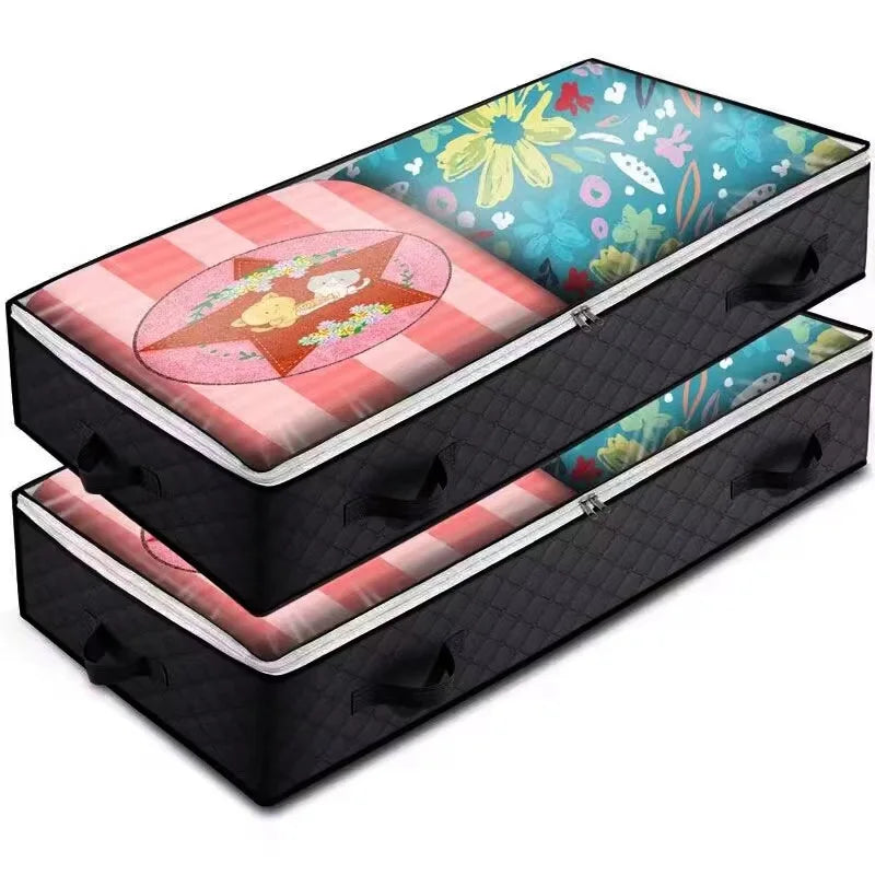Foldable Underbed Bag -Blanket Clothes Quilt Organizer Breathable Zipper Storage Bag for Bedroom
