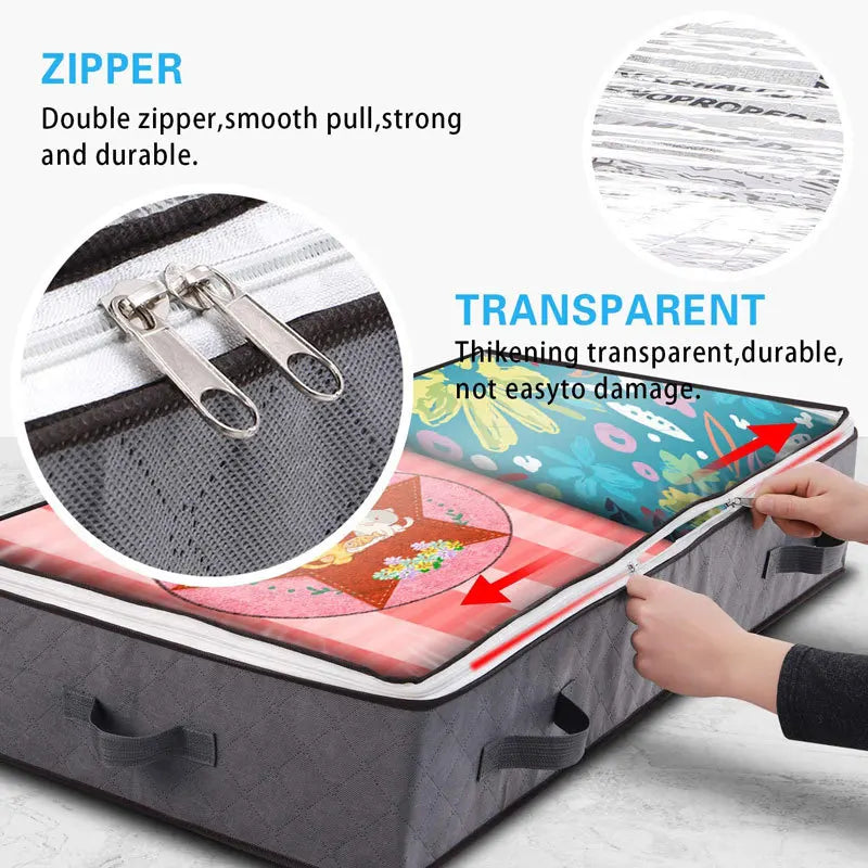 Foldable Underbed Bag -Blanket Clothes Quilt Organizer Breathable Zipper Storage Bag for Bedroom