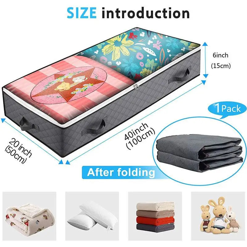 Foldable Underbed Bag -Blanket Clothes Quilt Organizer Breathable Zipper Storage Bag for Bedroom