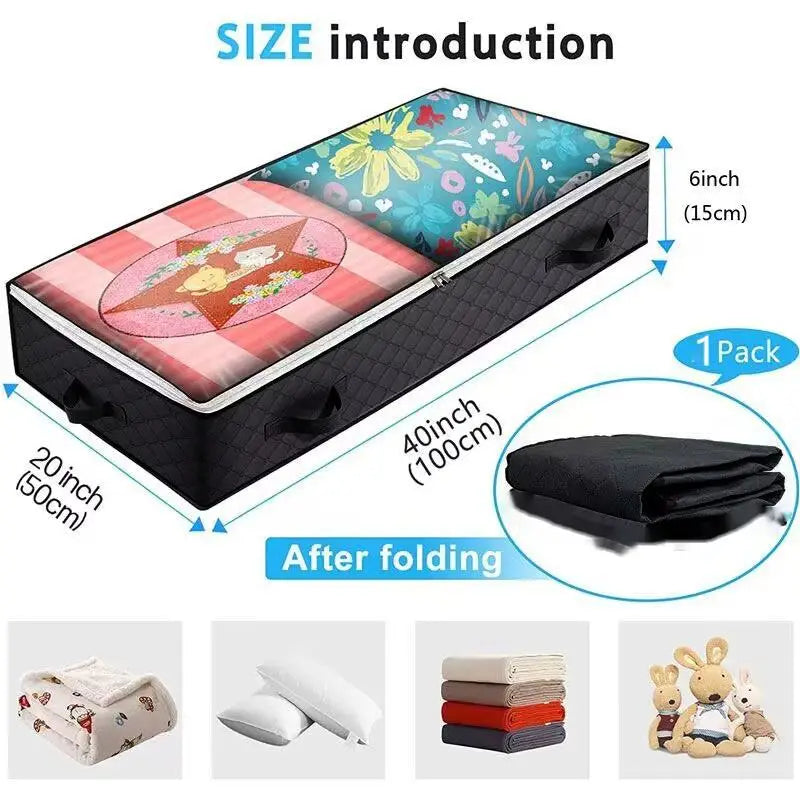 Foldable Underbed Bag -Blanket Clothes Quilt Organizer Breathable Zipper Storage Bag for Bedroom
