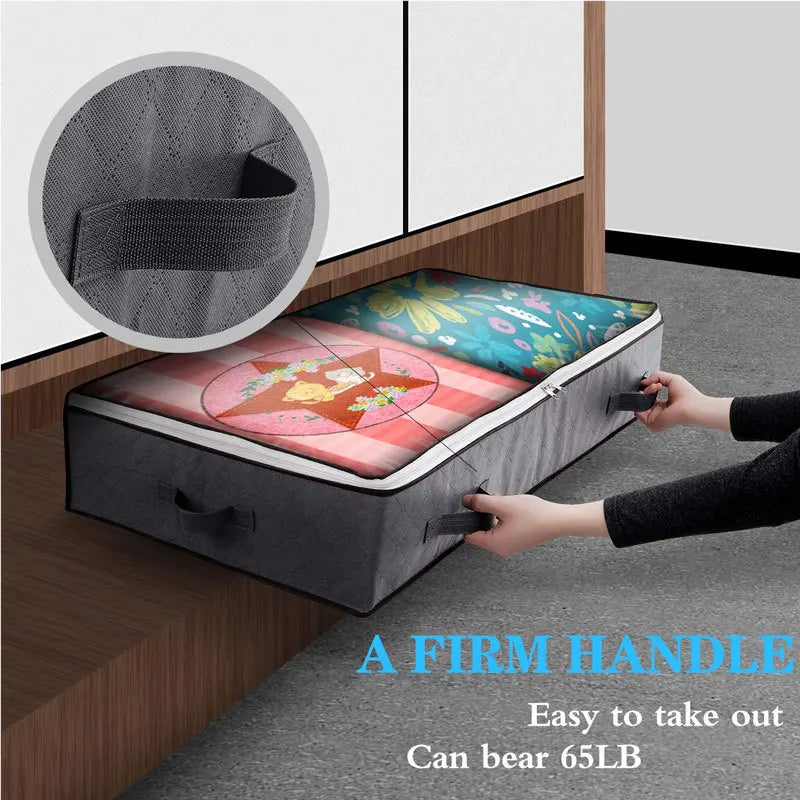 Foldable Underbed Bag -Blanket Clothes Quilt Organizer Breathable Zipper Storage Bag for Bedroom