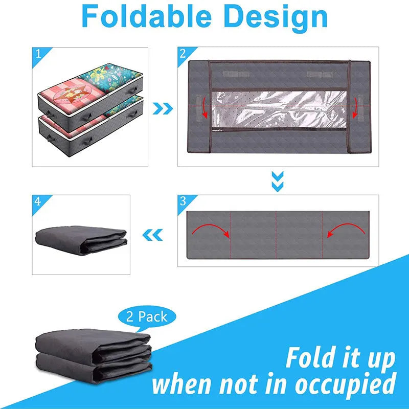 Foldable Underbed Bag -Blanket Clothes Quilt Organizer Breathable Zipper Storage Bag for Bedroom