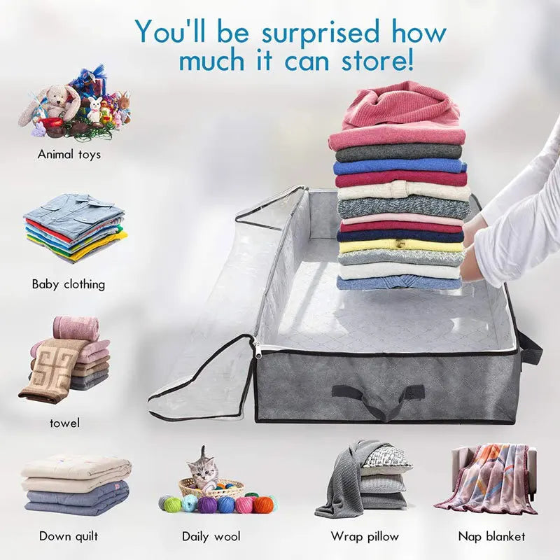 Foldable Underbed Bag -Blanket Clothes Quilt Organizer Breathable Zipper Storage Bag for Bedroom